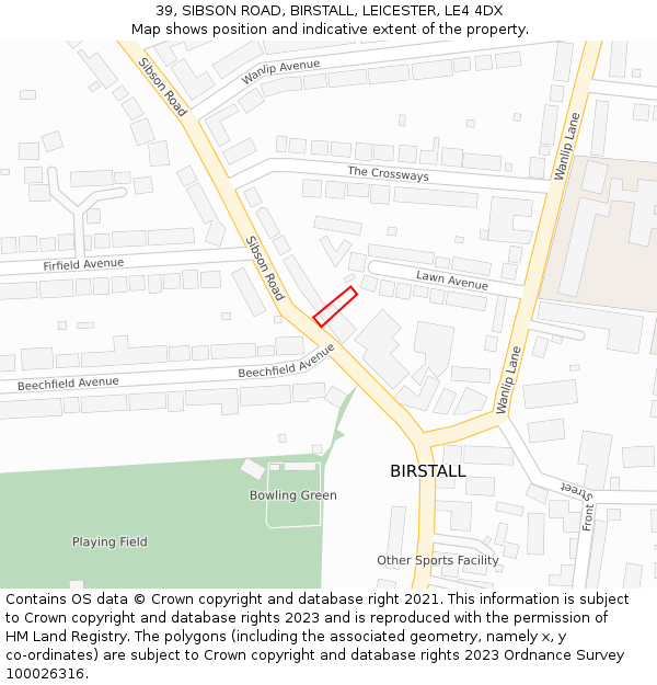 39, SIBSON ROAD, BIRSTALL, LEICESTER, LE4 4DX: Location map and indicative extent of plot