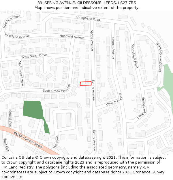 39, SPRING AVENUE, GILDERSOME, LEEDS, LS27 7BS: Location map and indicative extent of plot