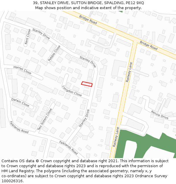 39, STANLEY DRIVE, SUTTON BRIDGE, SPALDING, PE12 9XQ: Location map and indicative extent of plot