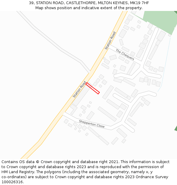 39, STATION ROAD, CASTLETHORPE, MILTON KEYNES, MK19 7HF: Location map and indicative extent of plot