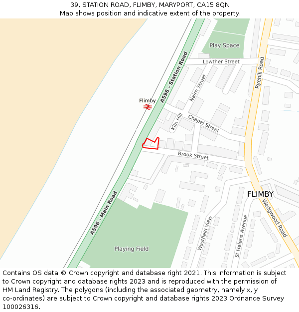 39, STATION ROAD, FLIMBY, MARYPORT, CA15 8QN: Location map and indicative extent of plot