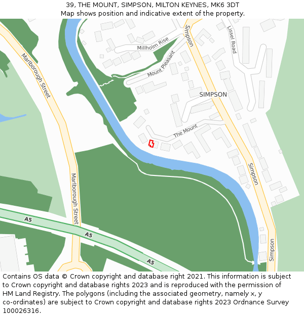 39, THE MOUNT, SIMPSON, MILTON KEYNES, MK6 3DT: Location map and indicative extent of plot