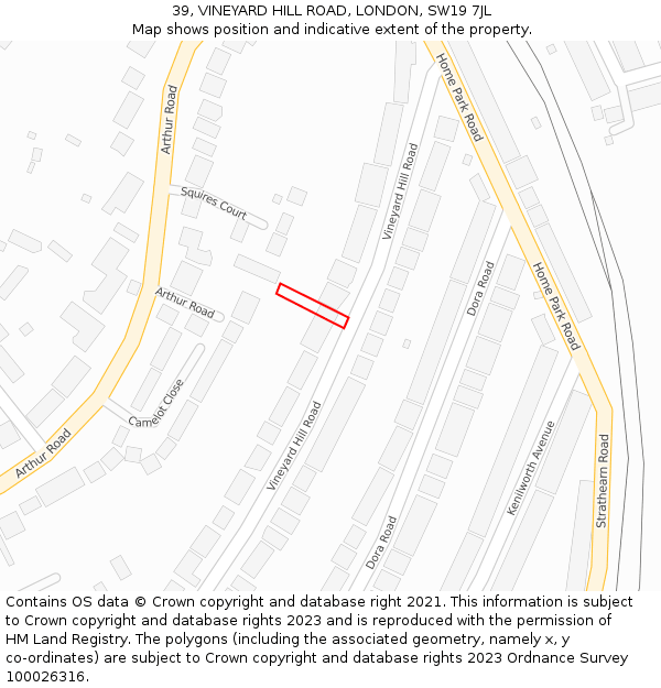 39, VINEYARD HILL ROAD, LONDON, SW19 7JL: Location map and indicative extent of plot