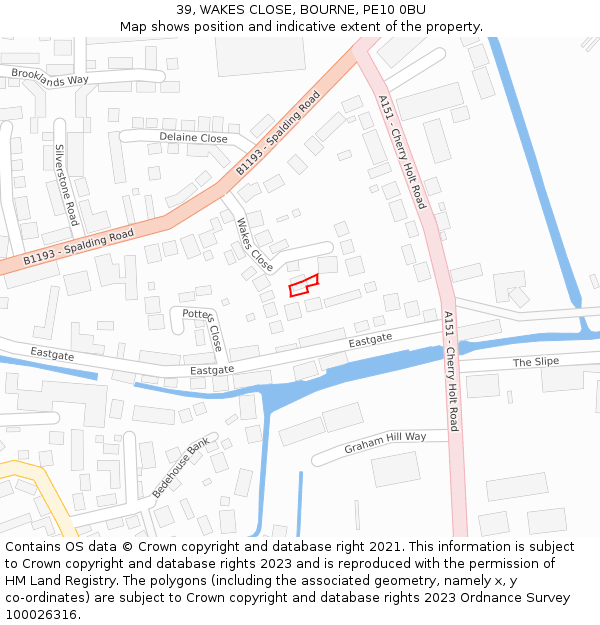 39, WAKES CLOSE, BOURNE, PE10 0BU: Location map and indicative extent of plot