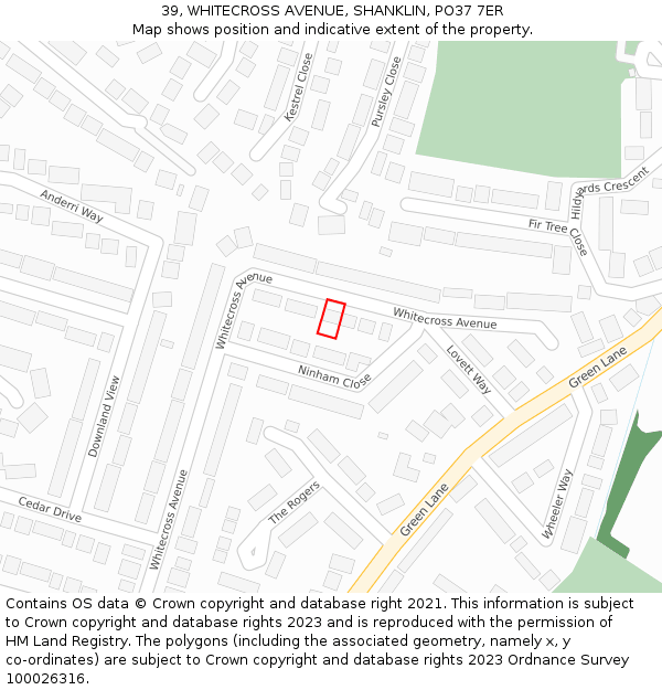 39, WHITECROSS AVENUE, SHANKLIN, PO37 7ER: Location map and indicative extent of plot