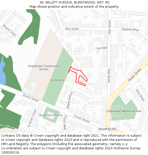 39, WILLETT AVENUE, BURNTWOOD, WS7 3FJ: Location map and indicative extent of plot