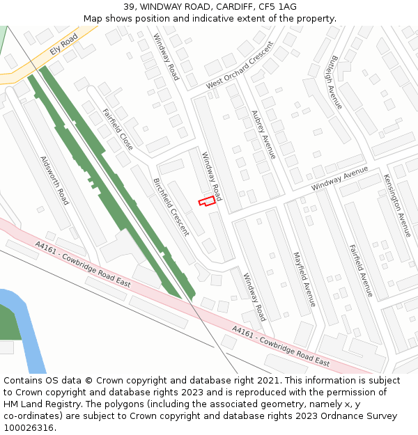 39, WINDWAY ROAD, CARDIFF, CF5 1AG: Location map and indicative extent of plot