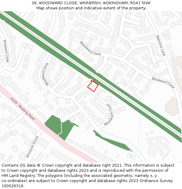39, WOODWARD CLOSE, WINNERSH, WOKINGHAM, RG41 5NW: Location map and indicative extent of plot