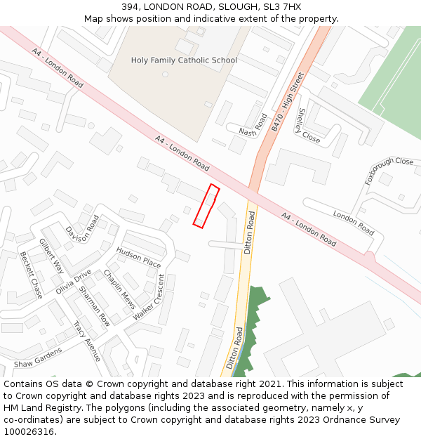 394, LONDON ROAD, SLOUGH, SL3 7HX: Location map and indicative extent of plot
