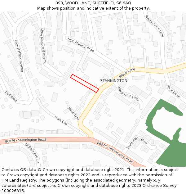 398, WOOD LANE, SHEFFIELD, S6 6AQ: Location map and indicative extent of plot