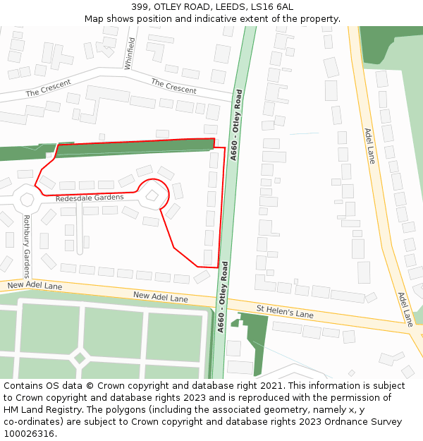 399, OTLEY ROAD, LEEDS, LS16 6AL: Location map and indicative extent of plot