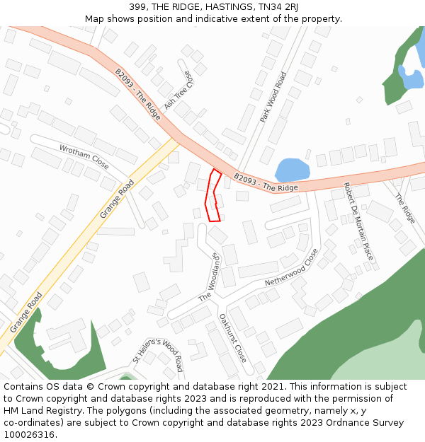 399, THE RIDGE, HASTINGS, TN34 2RJ: Location map and indicative extent of plot