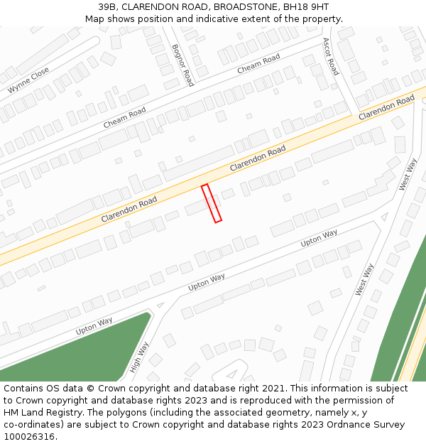 39B, CLARENDON ROAD, BROADSTONE, BH18 9HT: Location map and indicative extent of plot