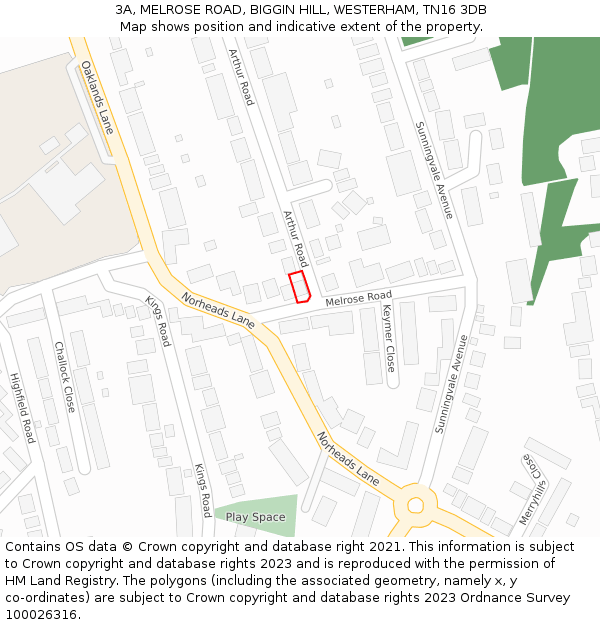 3A, MELROSE ROAD, BIGGIN HILL, WESTERHAM, TN16 3DB: Location map and indicative extent of plot