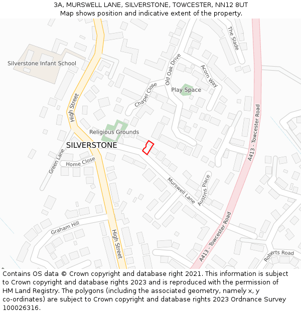 3A, MURSWELL LANE, SILVERSTONE, TOWCESTER, NN12 8UT: Location map and indicative extent of plot