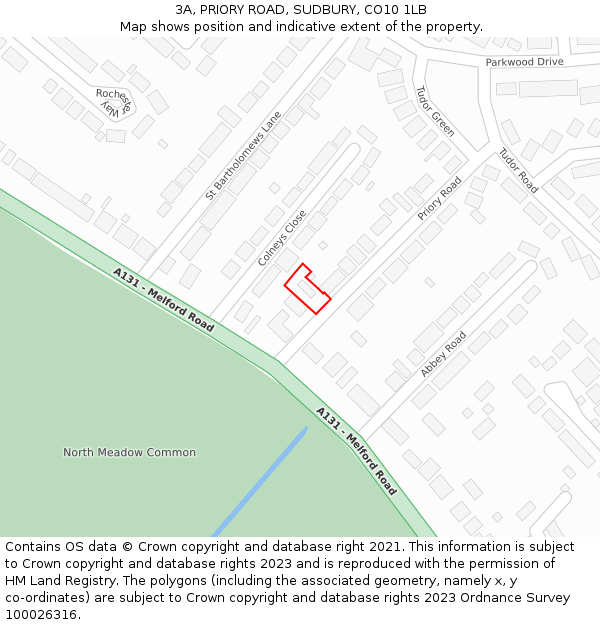 3A, PRIORY ROAD, SUDBURY, CO10 1LB: Location map and indicative extent of plot