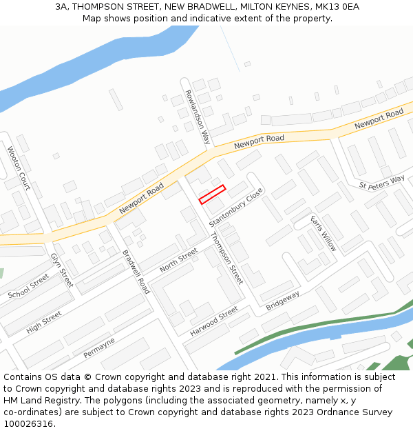 3A, THOMPSON STREET, NEW BRADWELL, MILTON KEYNES, MK13 0EA: Location map and indicative extent of plot