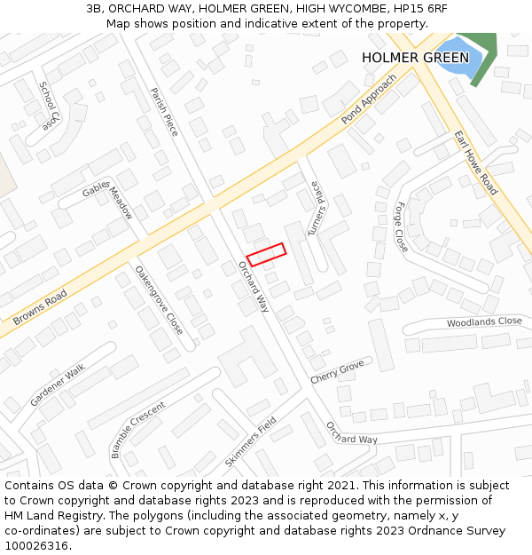 3B, ORCHARD WAY, HOLMER GREEN, HIGH WYCOMBE, HP15 6RF: Location map and indicative extent of plot