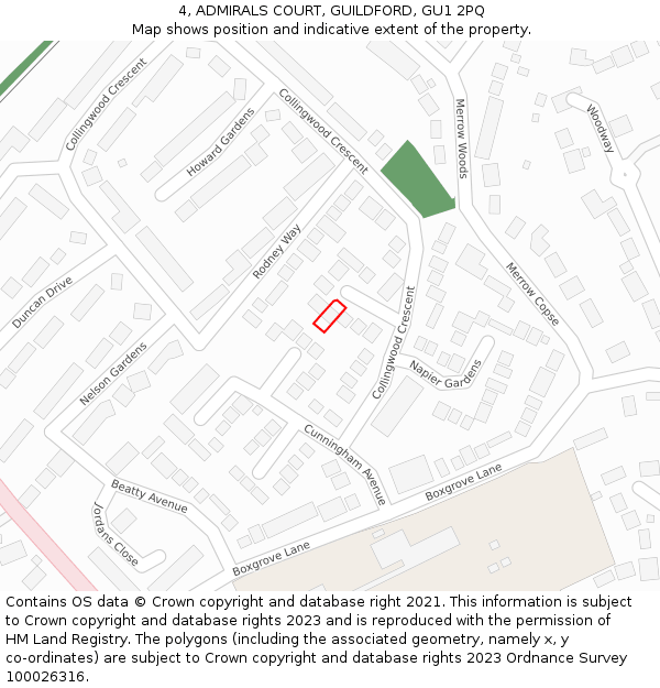 4, ADMIRALS COURT, GUILDFORD, GU1 2PQ: Location map and indicative extent of plot