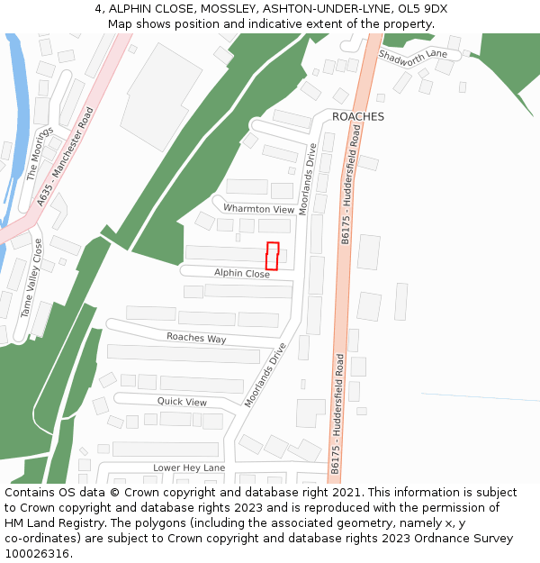 4, ALPHIN CLOSE, MOSSLEY, ASHTON-UNDER-LYNE, OL5 9DX: Location map and indicative extent of plot