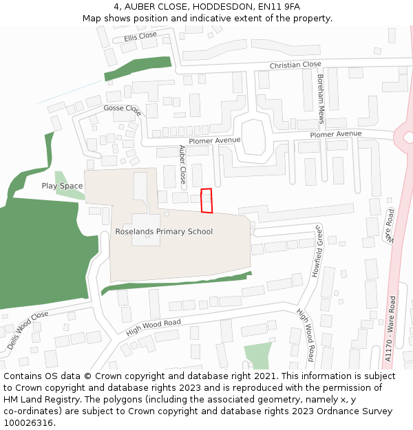 4, AUBER CLOSE, HODDESDON, EN11 9FA: Location map and indicative extent of plot