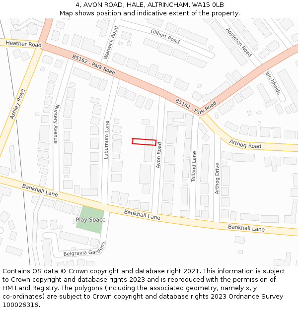 4, AVON ROAD, HALE, ALTRINCHAM, WA15 0LB: Location map and indicative extent of plot