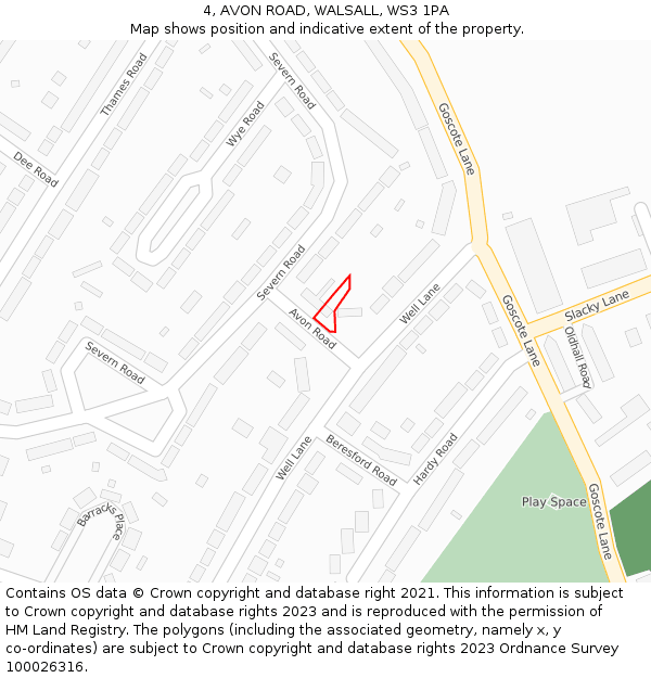 4, AVON ROAD, WALSALL, WS3 1PA: Location map and indicative extent of plot