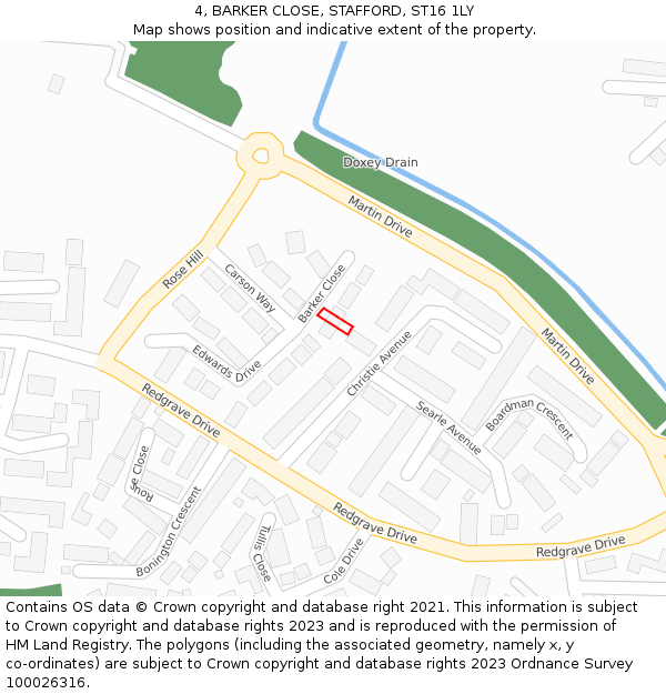 4, BARKER CLOSE, STAFFORD, ST16 1LY: Location map and indicative extent of plot