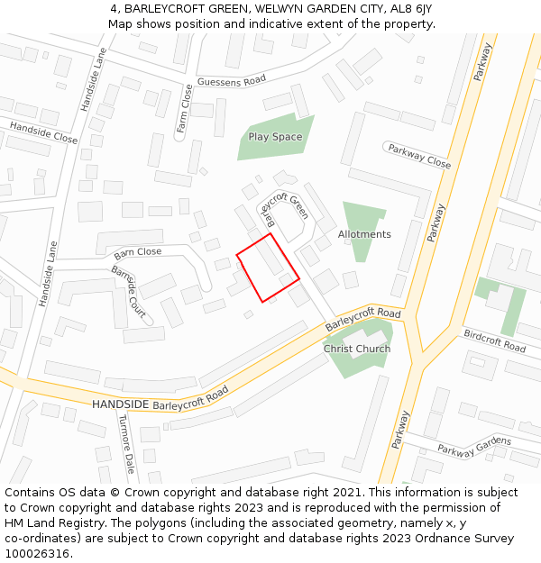 4, BARLEYCROFT GREEN, WELWYN GARDEN CITY, AL8 6JY: Location map and indicative extent of plot