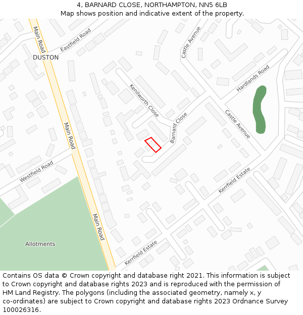 4, BARNARD CLOSE, NORTHAMPTON, NN5 6LB: Location map and indicative extent of plot
