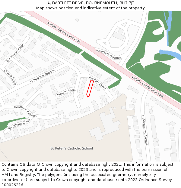 4, BARTLETT DRIVE, BOURNEMOUTH, BH7 7JT: Location map and indicative extent of plot