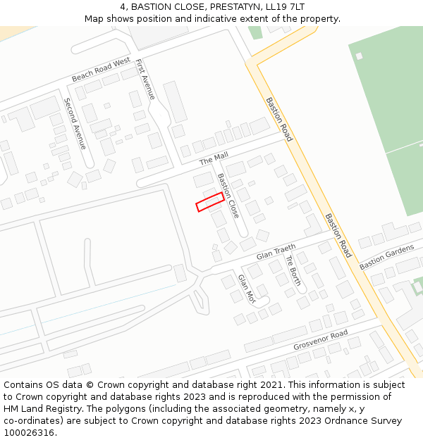 4, BASTION CLOSE, PRESTATYN, LL19 7LT: Location map and indicative extent of plot