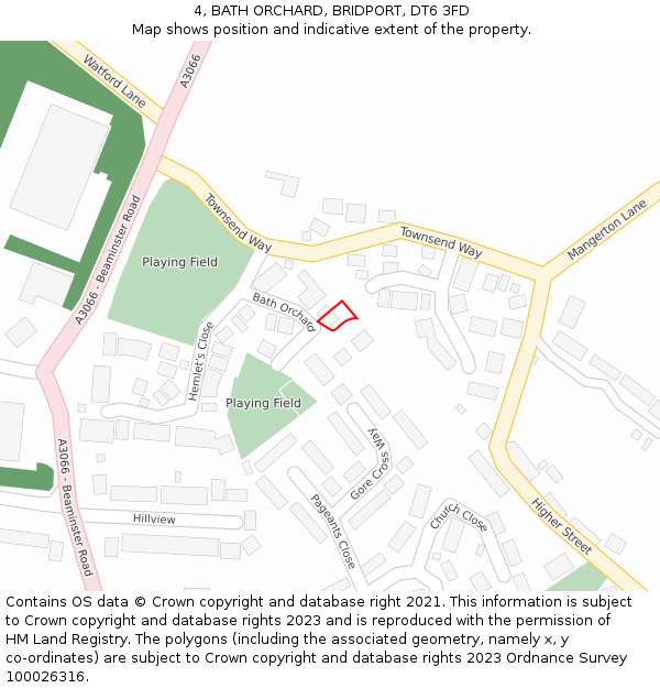 4, BATH ORCHARD, BRIDPORT, DT6 3FD: Location map and indicative extent of plot