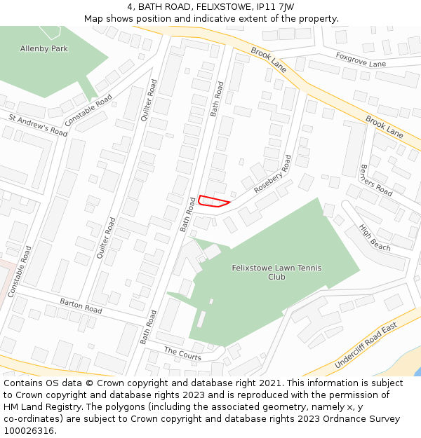 4, BATH ROAD, FELIXSTOWE, IP11 7JW: Location map and indicative extent of plot