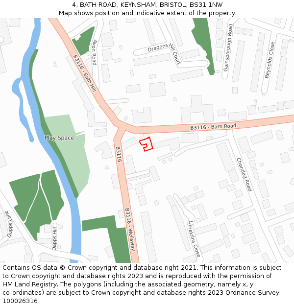 4, BATH ROAD, KEYNSHAM, BRISTOL, BS31 1NW: Location map and indicative extent of plot
