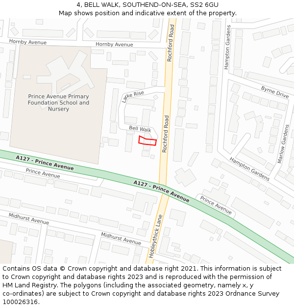 4, BELL WALK, SOUTHEND-ON-SEA, SS2 6GU: Location map and indicative extent of plot