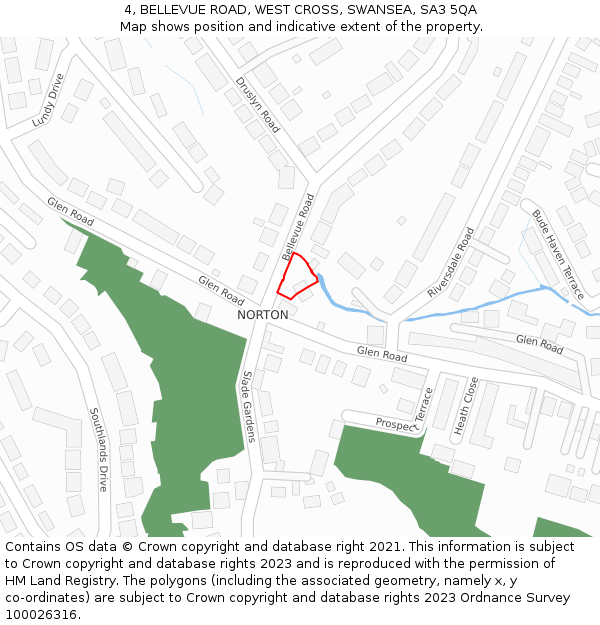 4, BELLEVUE ROAD, WEST CROSS, SWANSEA, SA3 5QA: Location map and indicative extent of plot