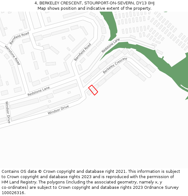 4, BERKELEY CRESCENT, STOURPORT-ON-SEVERN, DY13 0HJ: Location map and indicative extent of plot