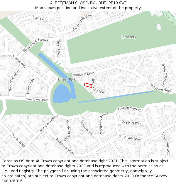 4, BETJEMAN CLOSE, BOURNE, PE10 9WF: Location map and indicative extent of plot