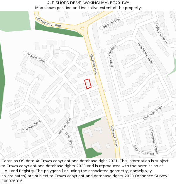 4, BISHOPS DRIVE, WOKINGHAM, RG40 1WA: Location map and indicative extent of plot