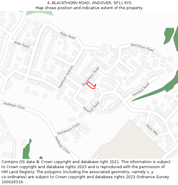 4, BLACKTHORN ROAD, ANDOVER, SP11 6YS: Location map and indicative extent of plot