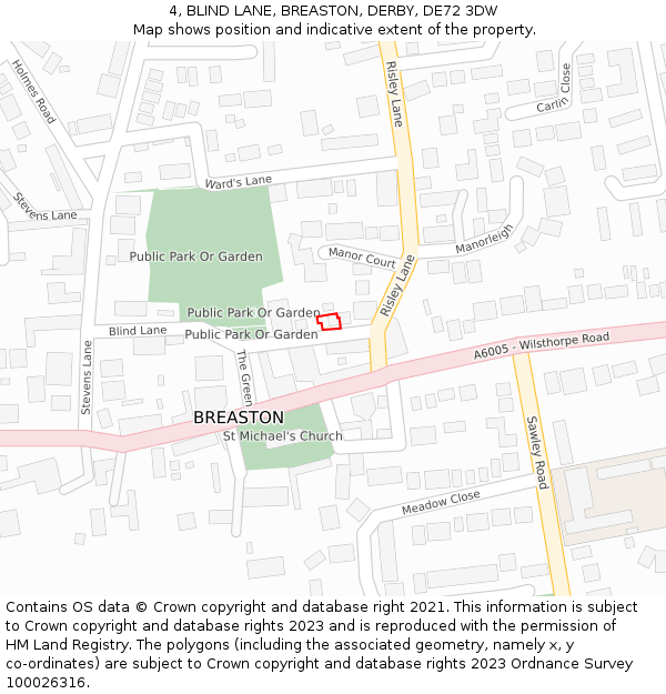 4, BLIND LANE, BREASTON, DERBY, DE72 3DW: Location map and indicative extent of plot