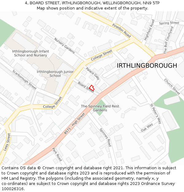 4, BOARD STREET, IRTHLINGBOROUGH, WELLINGBOROUGH, NN9 5TP: Location map and indicative extent of plot