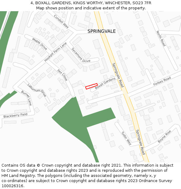 4, BOXALL GARDENS, KINGS WORTHY, WINCHESTER, SO23 7FR: Location map and indicative extent of plot