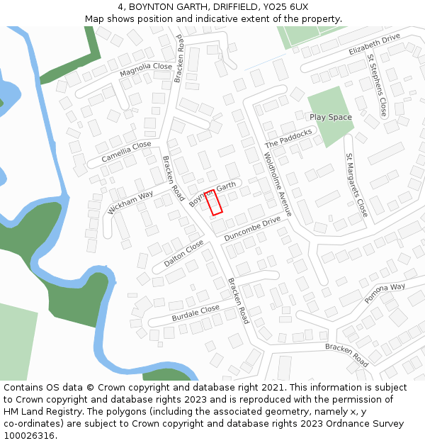 4, BOYNTON GARTH, DRIFFIELD, YO25 6UX: Location map and indicative extent of plot
