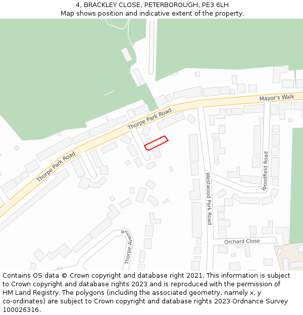 4, BRACKLEY CLOSE, PETERBOROUGH, PE3 6LH: Location map and indicative extent of plot