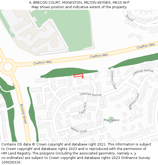 4, BRECON COURT, MONKSTON, MILTON KEYNES, MK10 9HT: Location map and indicative extent of plot