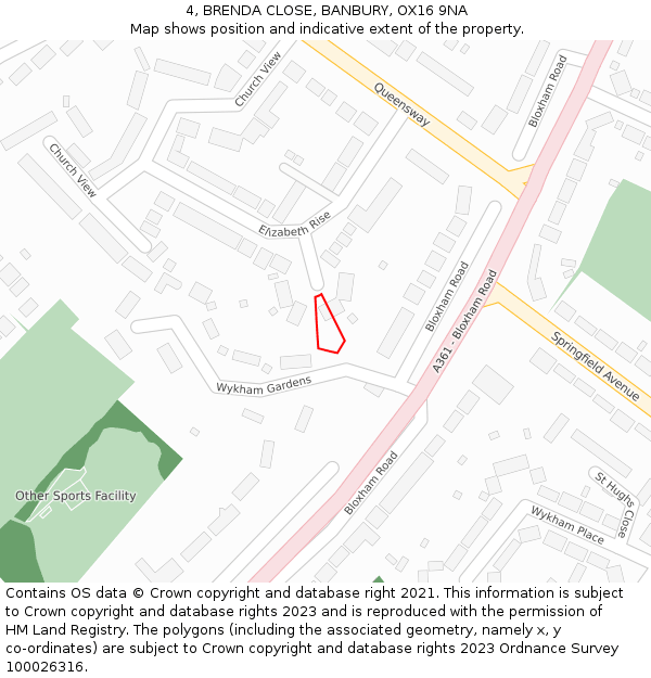 4, BRENDA CLOSE, BANBURY, OX16 9NA: Location map and indicative extent of plot