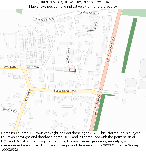 4, BRIDUS MEAD, BLEWBURY, DIDCOT, OX11 9PJ: Location map and indicative extent of plot