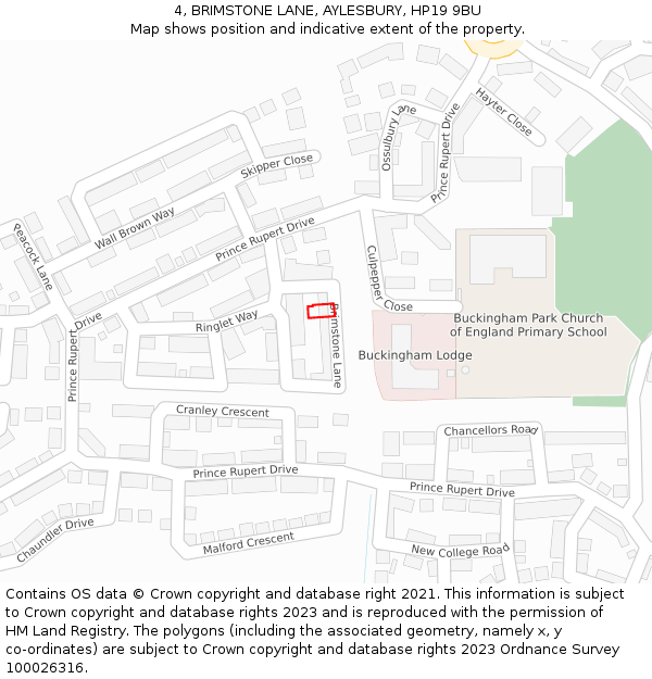 4, BRIMSTONE LANE, AYLESBURY, HP19 9BU: Location map and indicative extent of plot